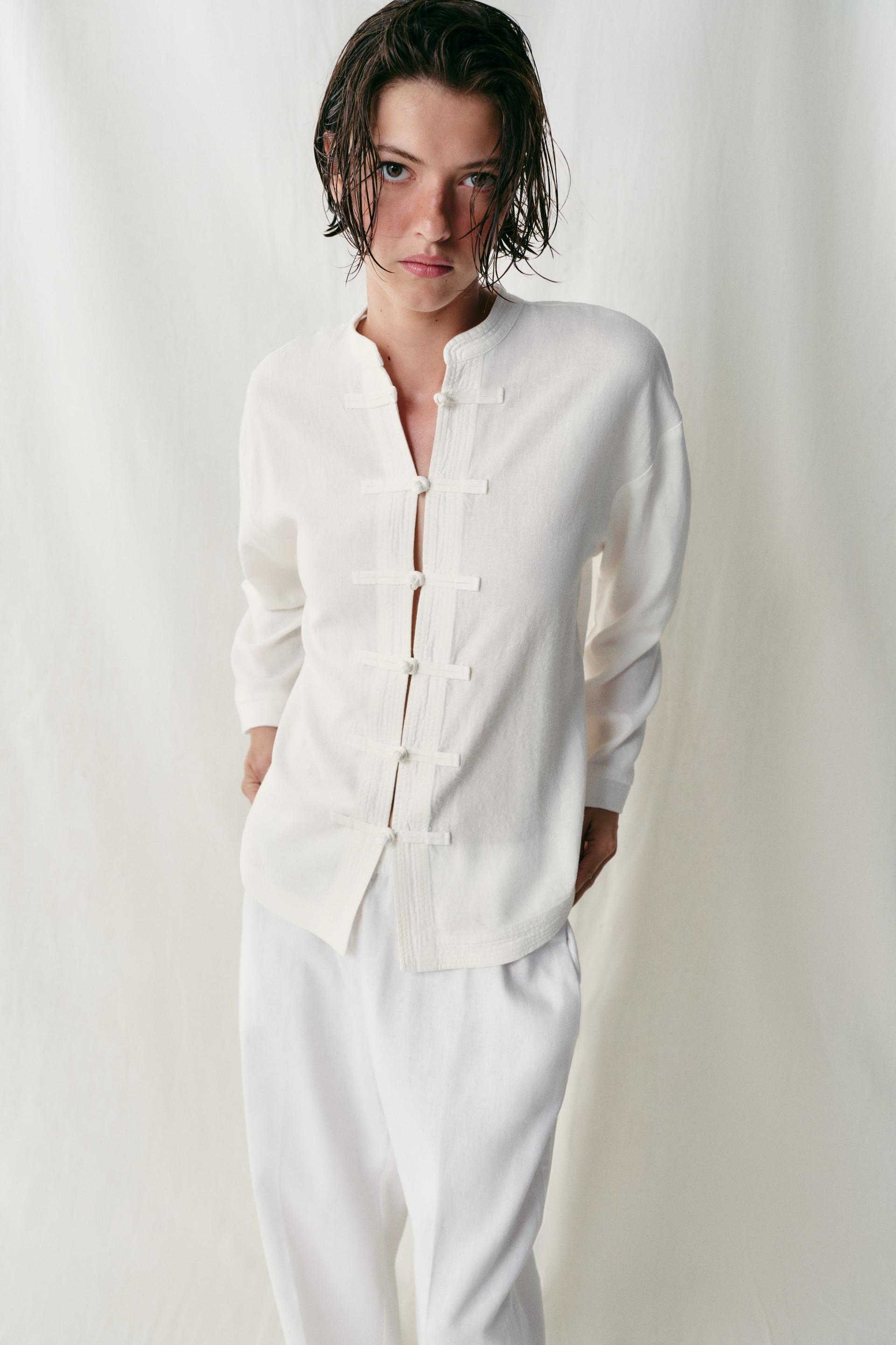 LINEN OVERSIZED SHIRT WITH FROG FASTENING thumbnail 2