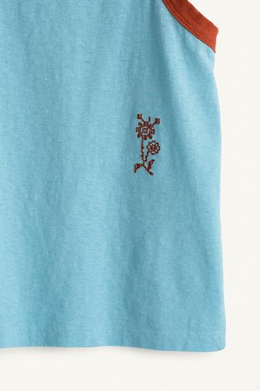 LIMITED EDITION EMBROIDERED FLORAL SLEEVELESS SHIRT - Light blue by Zara - Image 6