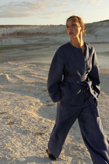 შარვალი 100% სელის ქსოვილი ZW COLLECTION LIMITED EDITION - Zara-ს Faded blue - სურათი 0