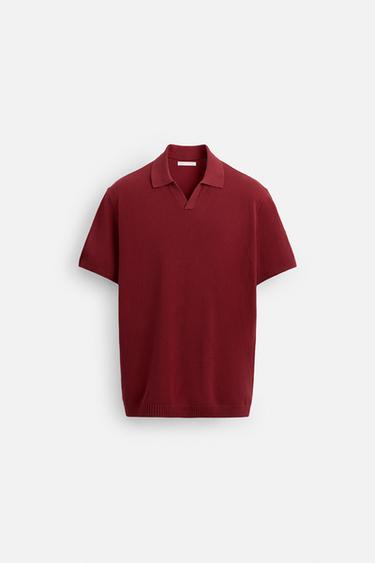 STRICK-POLOSHIRT MIT STRUKTURMUSTER - Rot von Zara