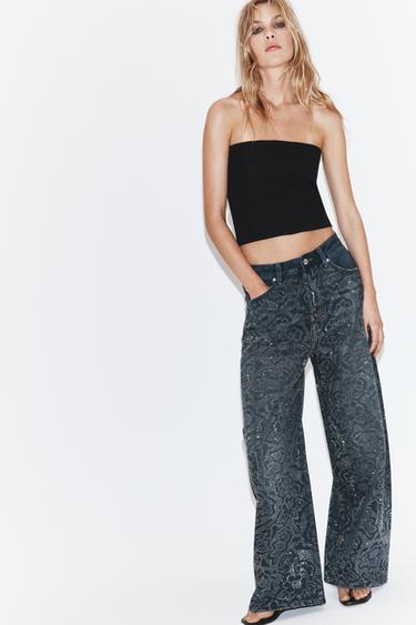 Zara TRF BAGGY RHINESTONE JEANS - Ink blue