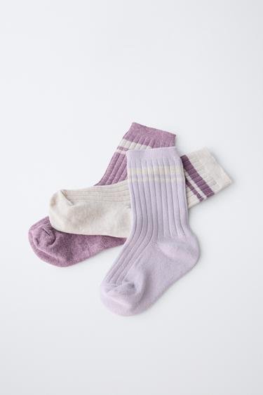 3-PACK OF STRIPED LONG SOCKS - Purple marl by Zara - Image 2