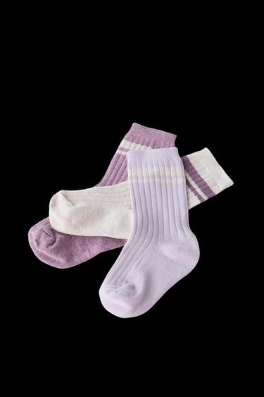 Zara THREE-PACK OF STRIPED LONG SOCKS - Purple marl
