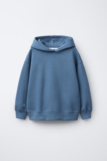 Zara PLAIN HOODED SWEATSHIRT - Blue