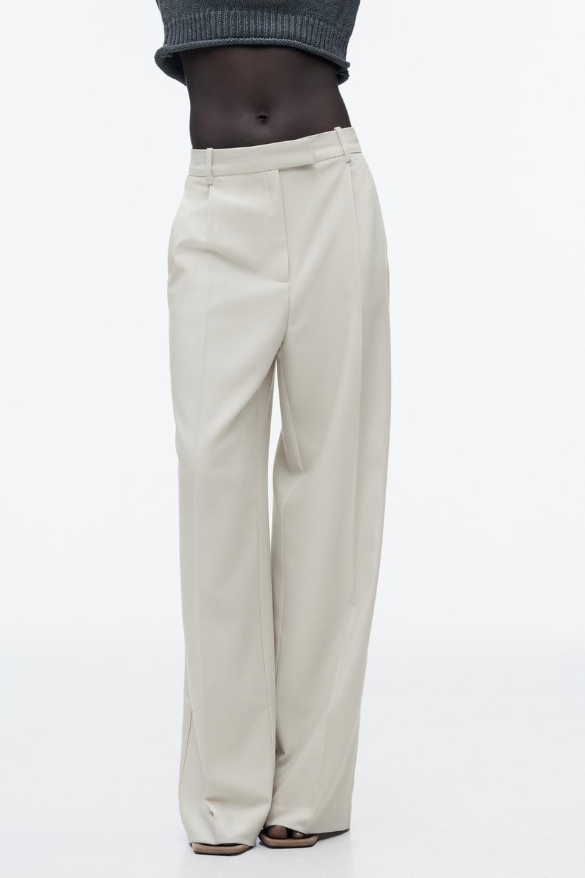 ZARA WOMAN NWT SS23 OYSTER WHITE WIDE LEG PANTS WITH DARTS ALL SIZES  8372/124