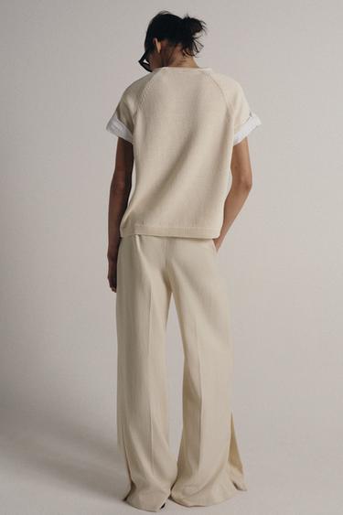 PULL EN MAILLE À MANCHES REVERS BIMATIÈRE - Écru de Zara - Image 2