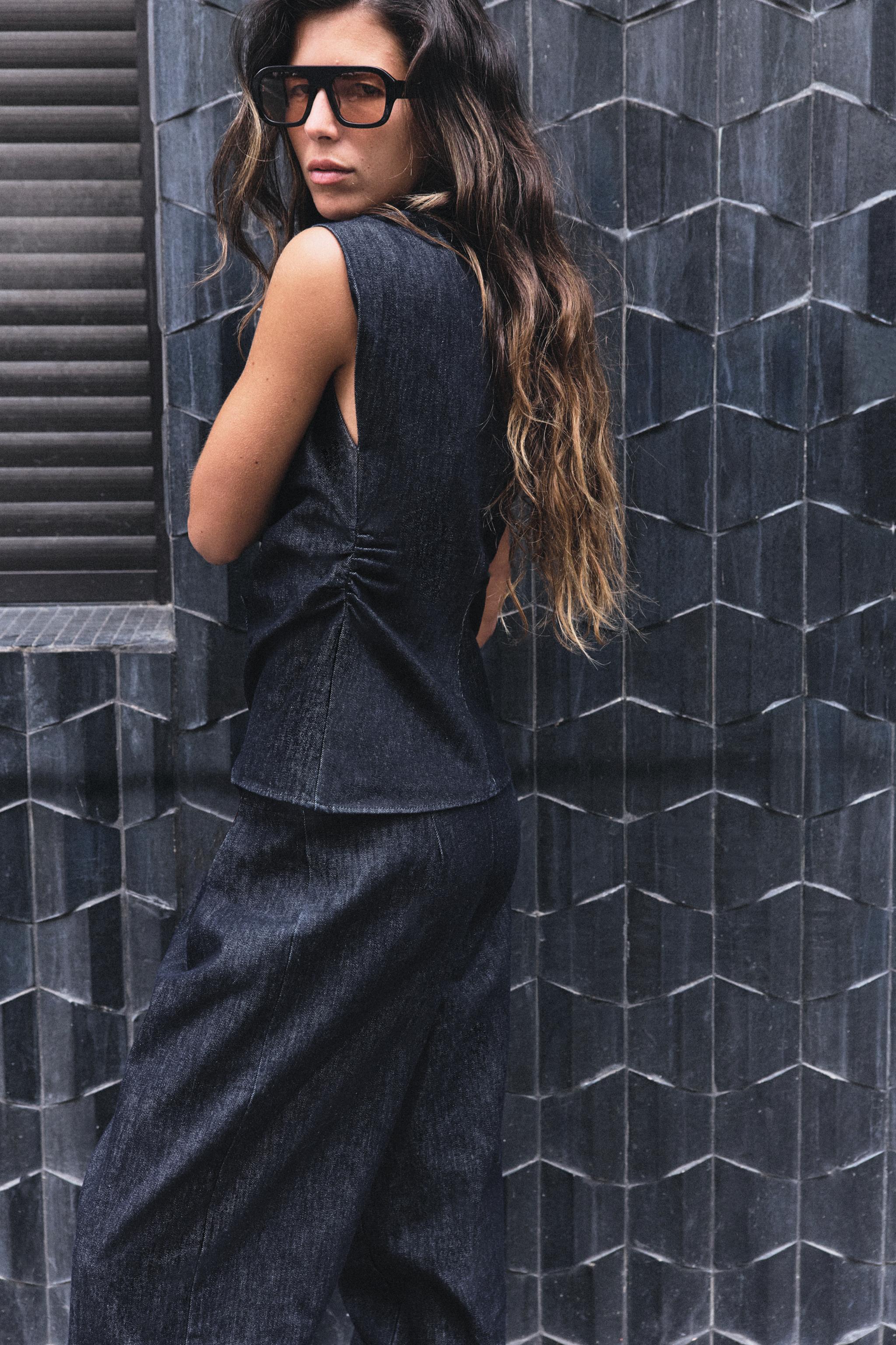 Zara Z1975 KAPLAMALI DÜĞMELİ DENIM TOP görsel 4