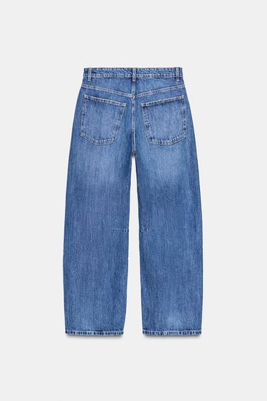 Zara TRF MID-RISE BALLOON BAGGY JEANS - Blue
