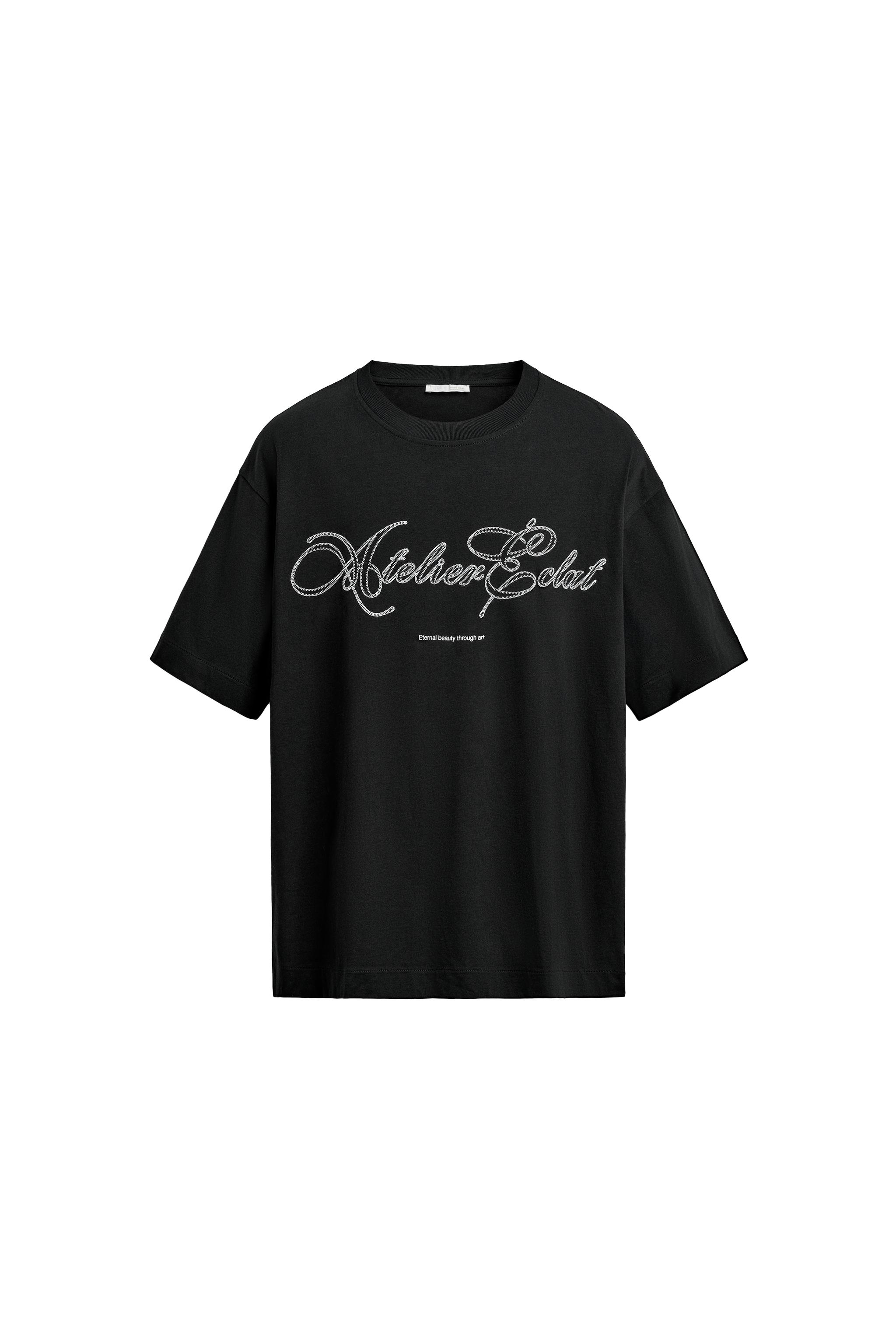 テキスト刺繍Tシャツ - ブラック | ZARA Japan / 日本