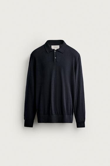 100% WOOL KNIT POLO SHIRT — Navy blue 1