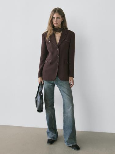 Blazer col à revers avec poches - Chocolat de Zara - Image 0