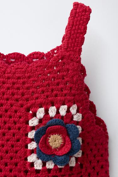 KNIT DRESS WITH CROCHET FLOWERS - Red by Zara