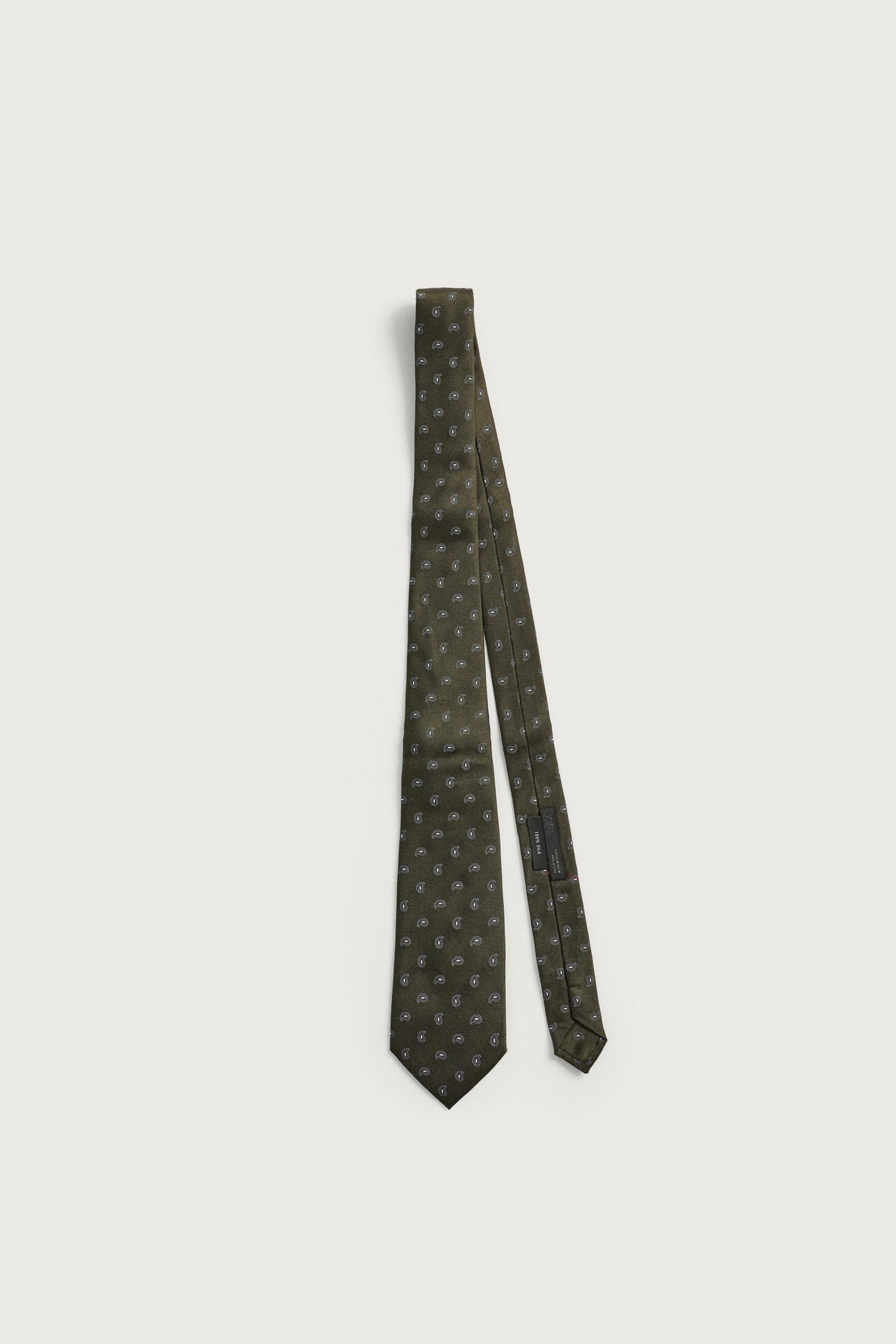 100% SILK STRIPED TIE — Khaki