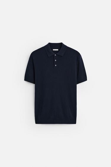 Zara VISCOSE BLEND KNIT POLO SHIRT - Navy blue