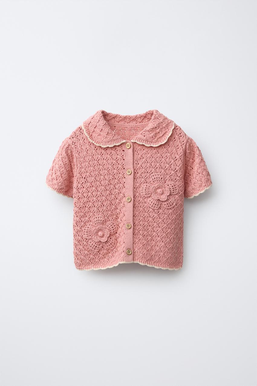 フローラルニットポロシャツ - コーラルピンク | ZARA Japan / 日本