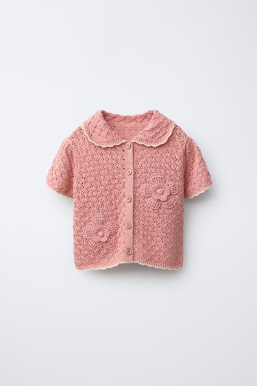 POLO EN MAILLE FLEURS - Rose corail de Zara