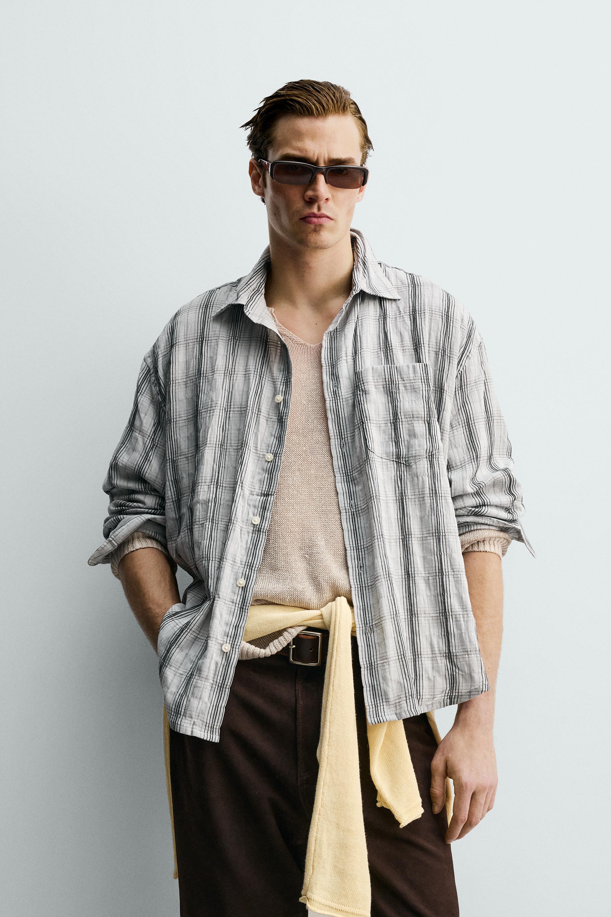 RELAXED FIT CHECK SHIRT — Pearl grey