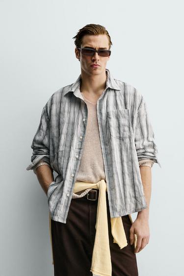 KËMISHË RELAXED FIT ME KUADRATE - Gri perle nga Zara