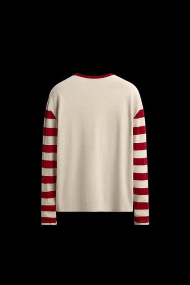 STRIPED CONTRAST T-SHIRT - Beige by Zara