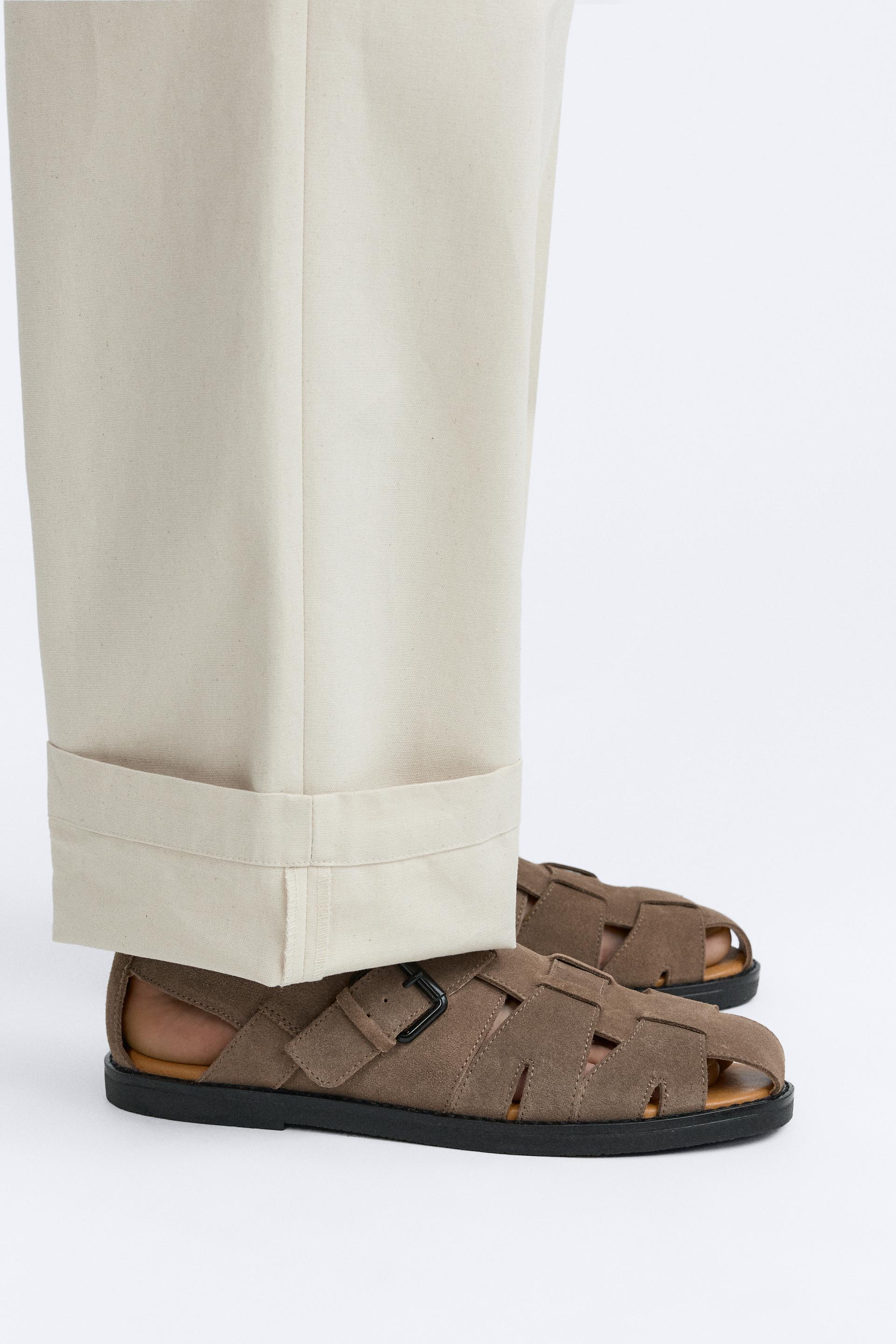 Suede and leather fisherman sandals with Vibram sole.