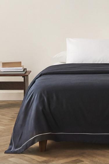 SATEEN DUVET COVER WITH TRIM (500 THREAD COUNT) - MIDNIGHT BLUE by Zara