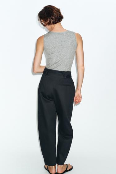 PANTALON PAPERBAG AVEC CEINTURE - Bleu nuit de Zara - Image 6