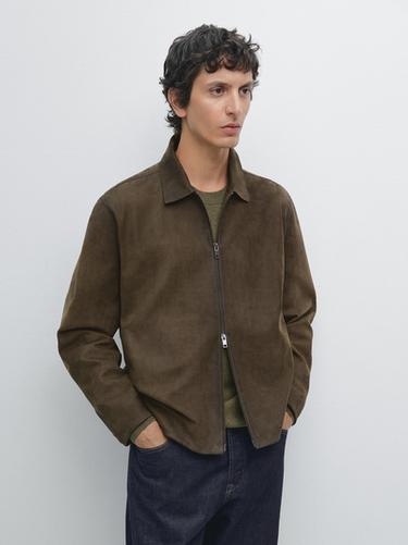 Zara Nappa leather zip-up jacket - Green