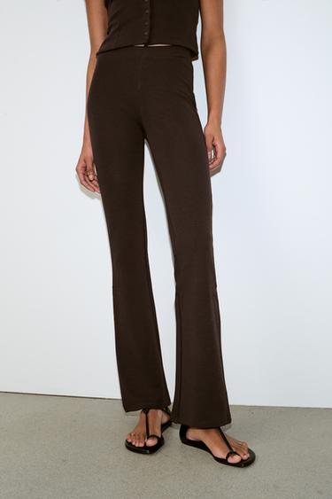INTERLOCK FLARE TROUSERS - Brown by Zara