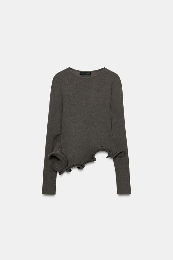 SUÉTER DE TRICÔ COM BABADO - Esverdeado da Zara - Imagem 0