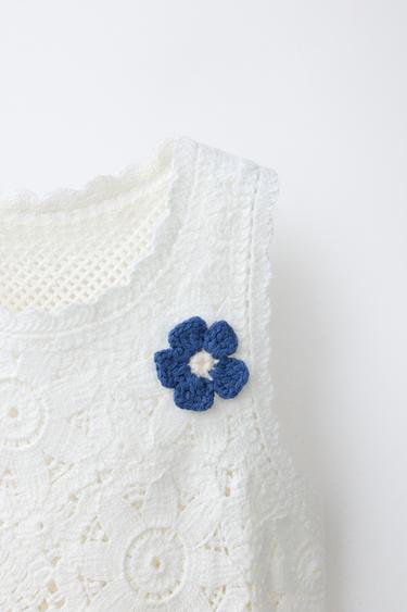 FLORAL CROCHET KNIT TOP - Ecru by Zara - Image 2