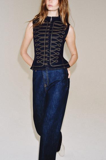 GILET EN JEAN AVEC BRANDENBOURGS ZW COLLECTION - Bleu de Zara - Image 6