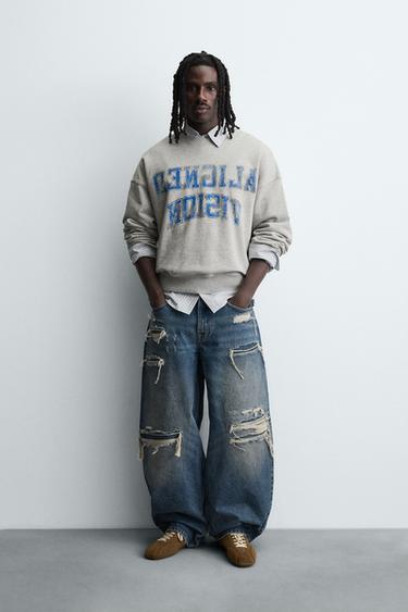 VARSITY PRINT SWEATSHIRT - Grey marl by Zara - Image 0