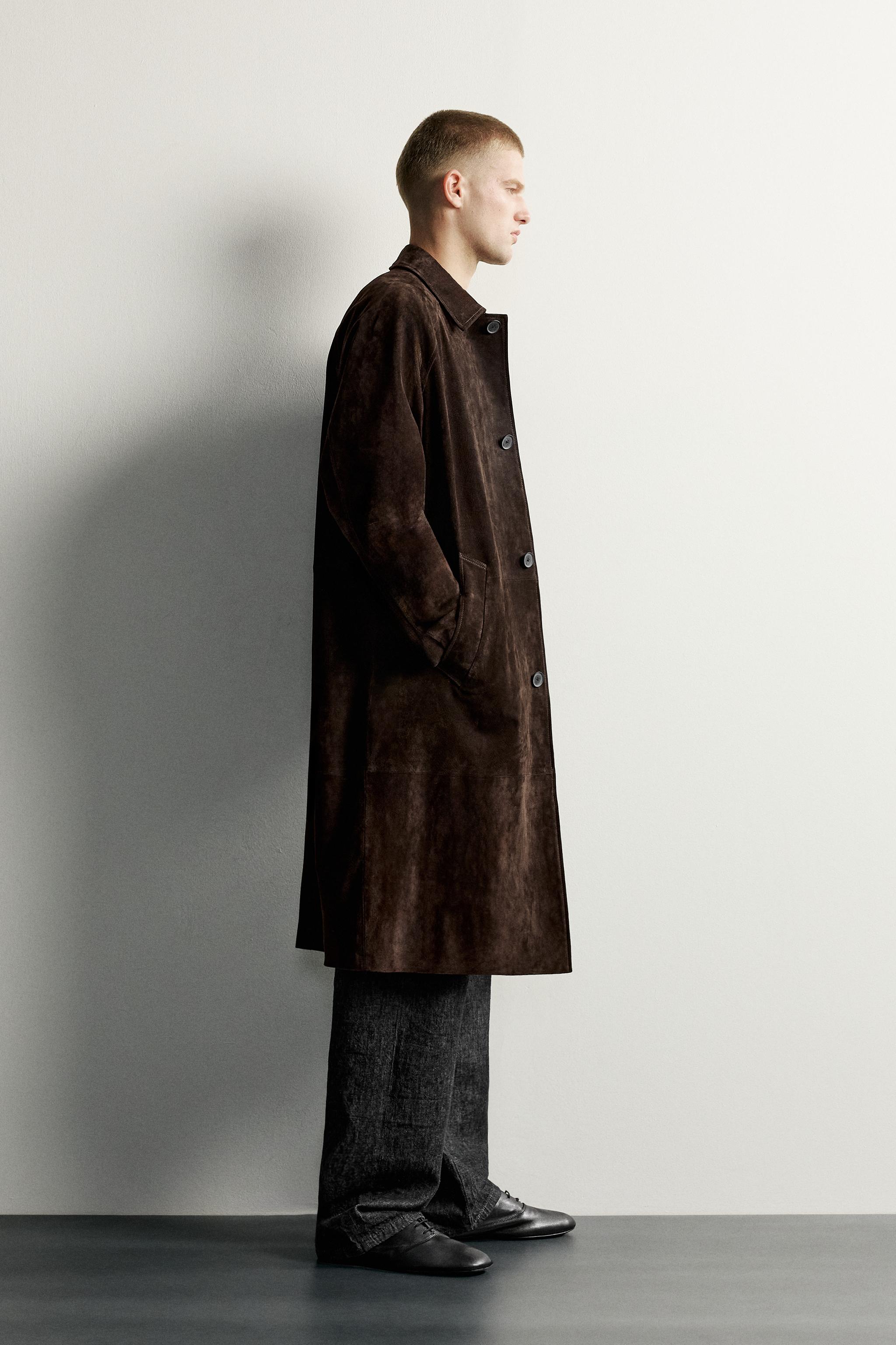 MANTEAU RELAXED FIT EN CUIR CROÛTE DE