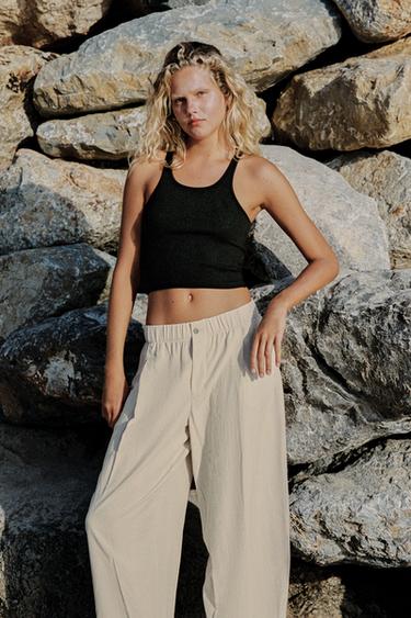 PANTALÓN TOBILLERO GOMA - Crudo medio de Zara