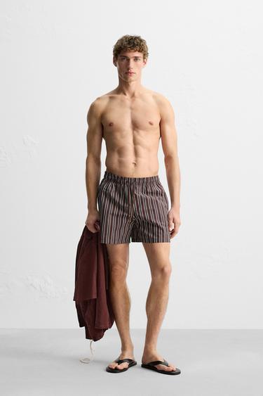 REGULAR STRIPED SWIMMING TRUNKS - Burgundy by Zara - Image 0