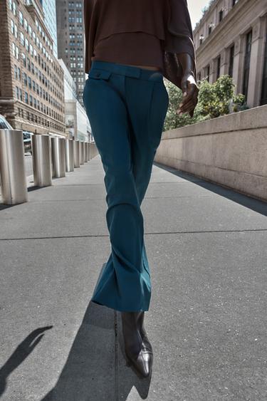 WIDE-LEG TROUSERS WITH DARTS - Duck green by Zara - Image 2