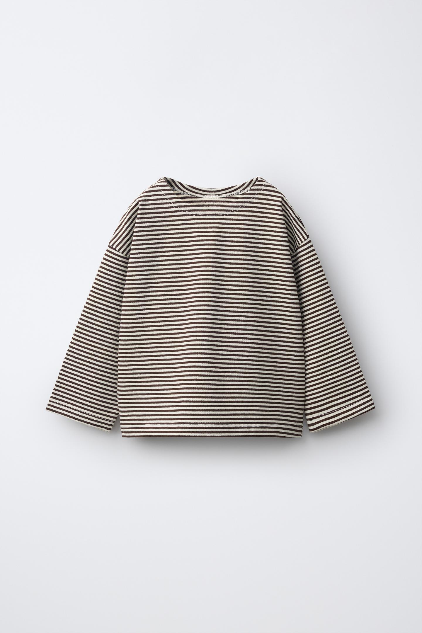 Детская футболка Zara Timeless - Striped Print, цвет: Коричневый — фото 4