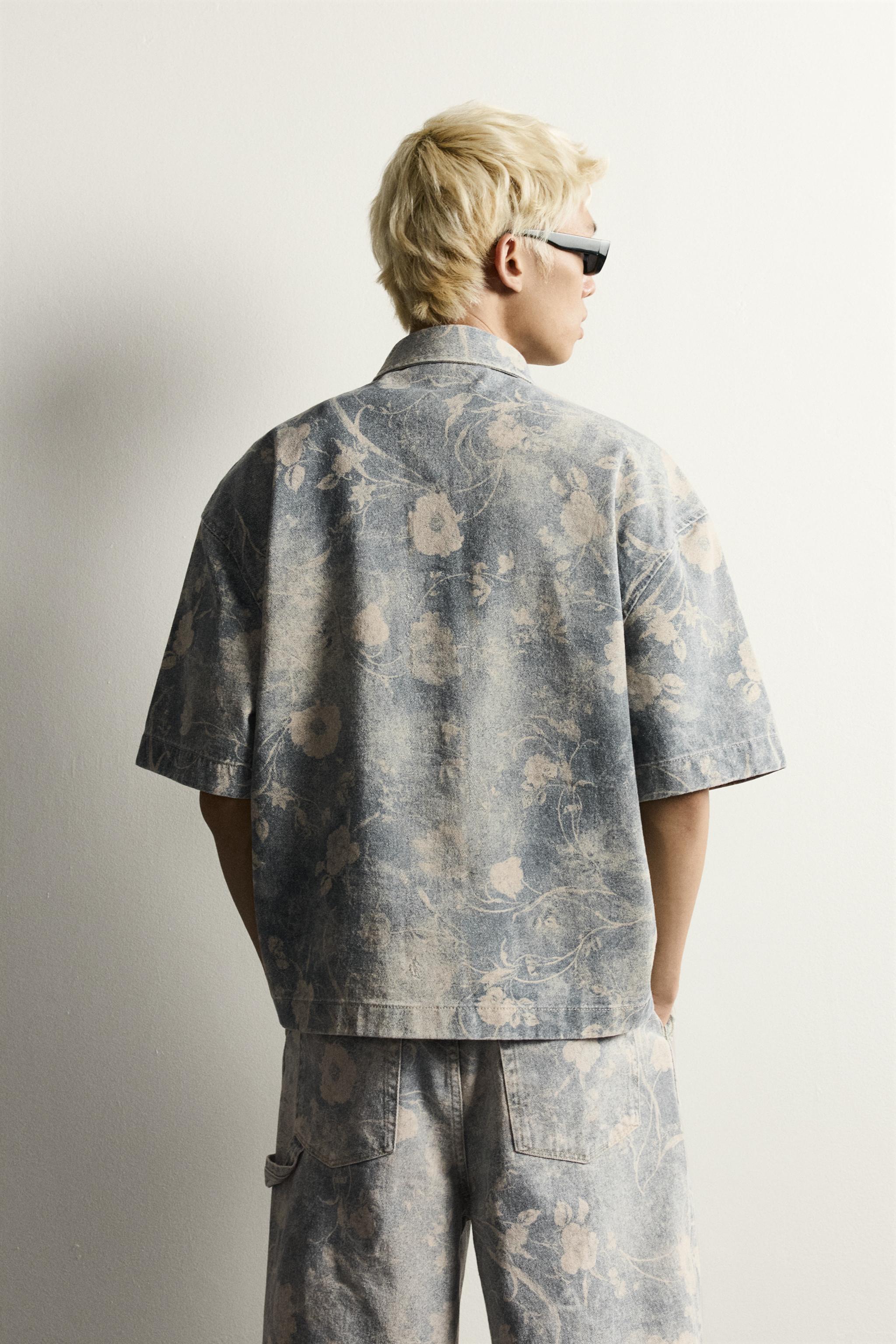 WASHED FLORAL PRINT RELAXED FIT SHIRT