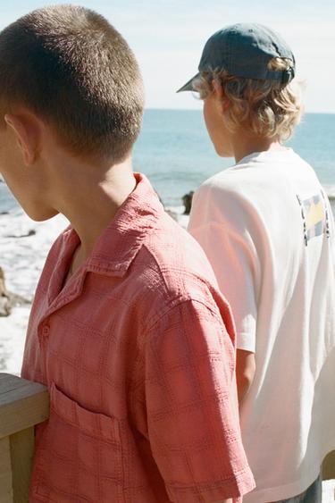 CAMISA CUADROS TEXTURA - Naranja de Zara