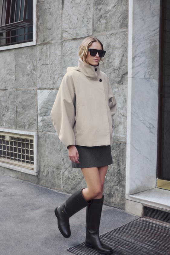 Zara ZW COLLECTION WATER-REPELLENT CROPPED PARKA - Stone - Image 0