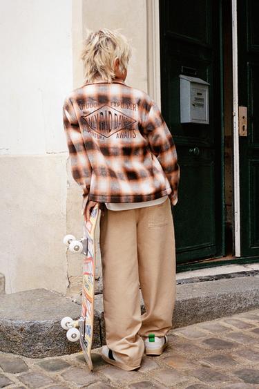 CHECK OVERSHIRT WITH FAUX SHEARLING LINING - Orange by Zara
