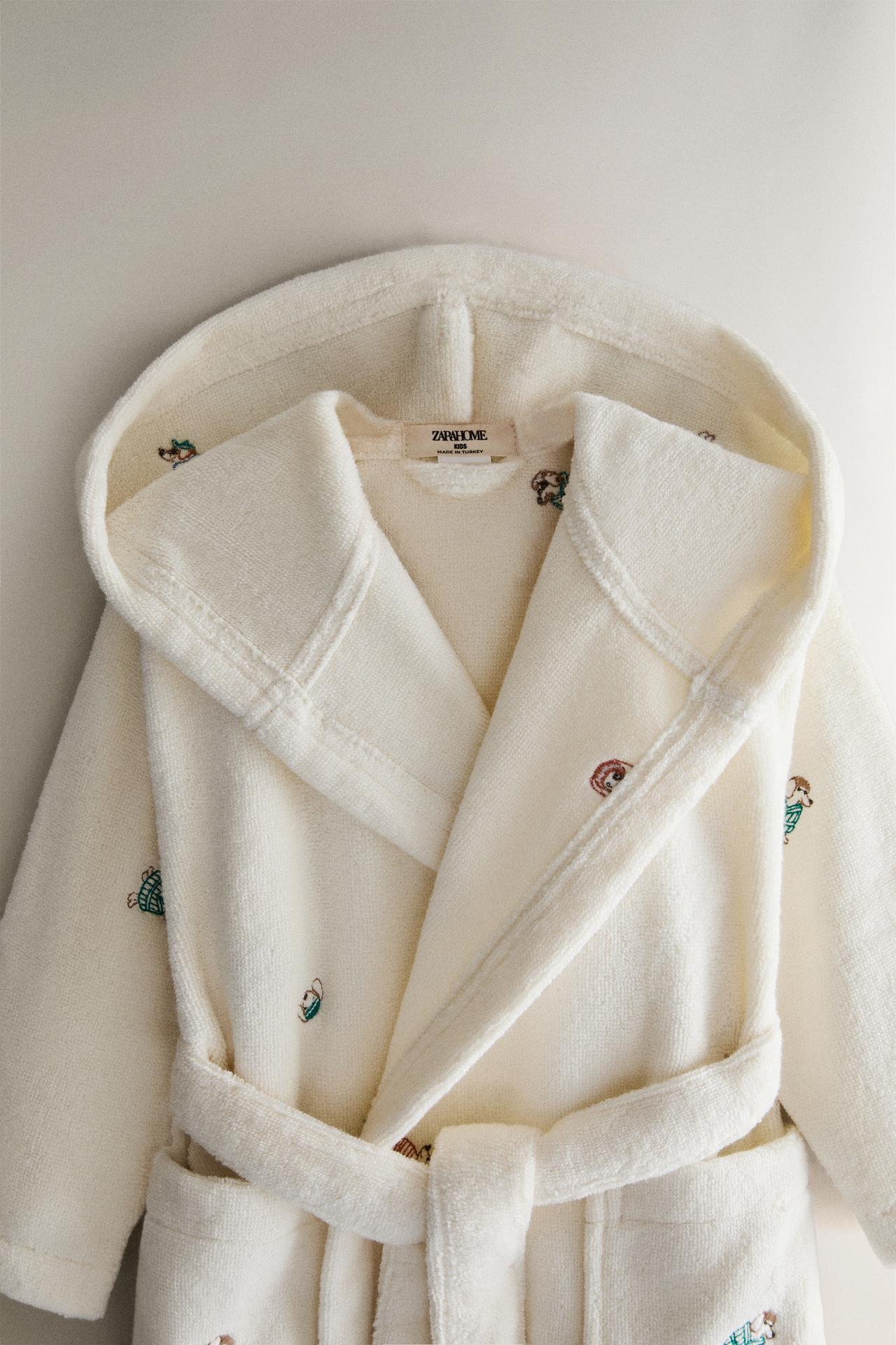 KIDS' DOG BATHROBE — Ecru