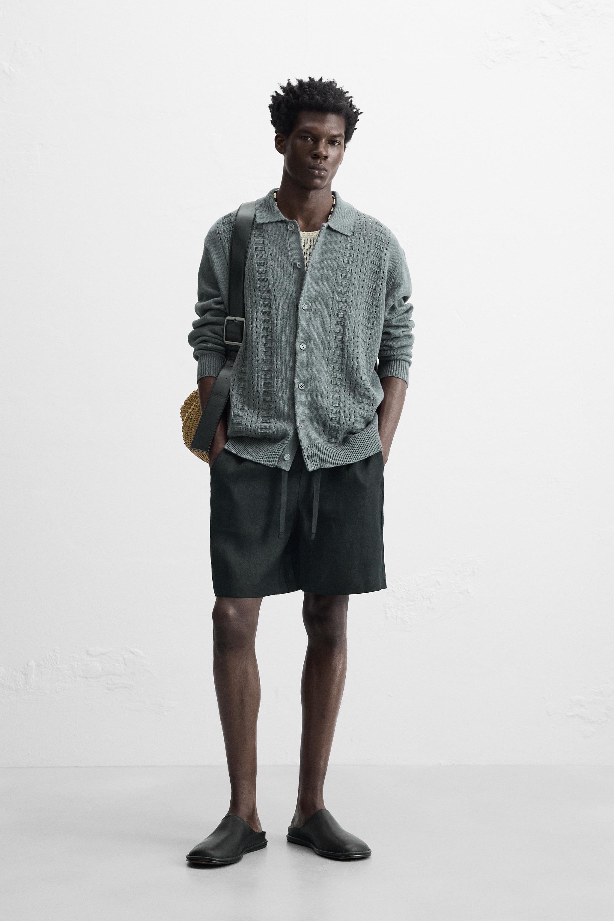 透かし編みテクスチャーカーディガン - ミディアムグレー | ZARA