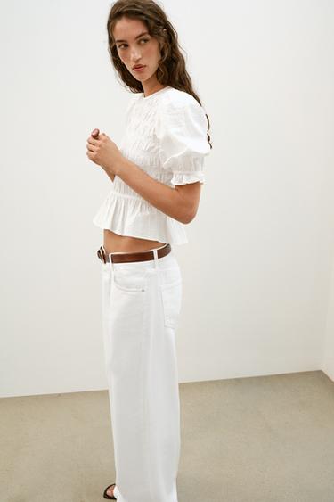 CHECK SMOCKED TOP - White by Zara - Image 4