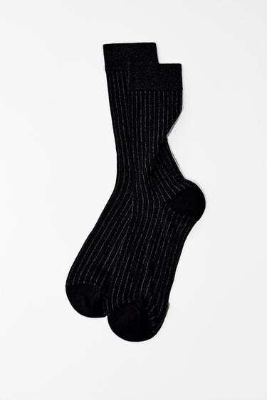STRIPED SOCKS WITH METALLIC THREAD - Black by Zara