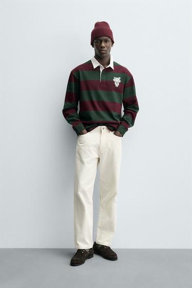 STRIPED PATCH POLO SHIRT - Green stripe by Zara