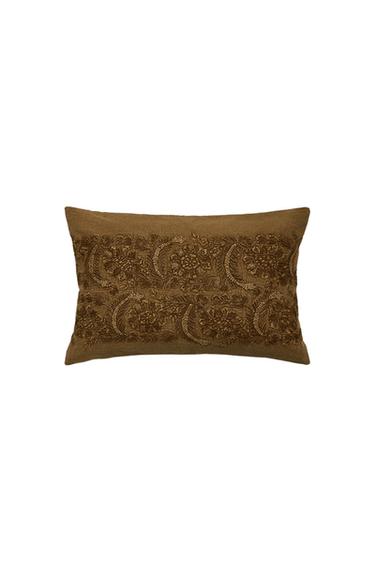 Zara EMBROIDERED CUSHION COVER - Dark beige