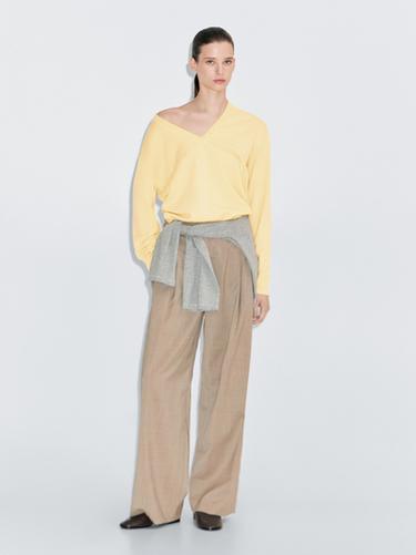 Zara Wool blend deep V-neck knit sweater - Light yellow - Image 0