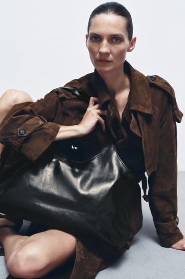 Zara LIMITED EDITION LEATHER MAXI SHOPPER - Chocolate