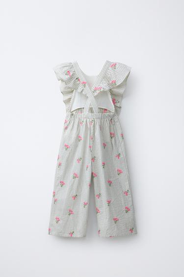 LONG STRIPED JUMPSUIT WITH EMBROIDERED FLOWERS - Grey by Zara - Image 1